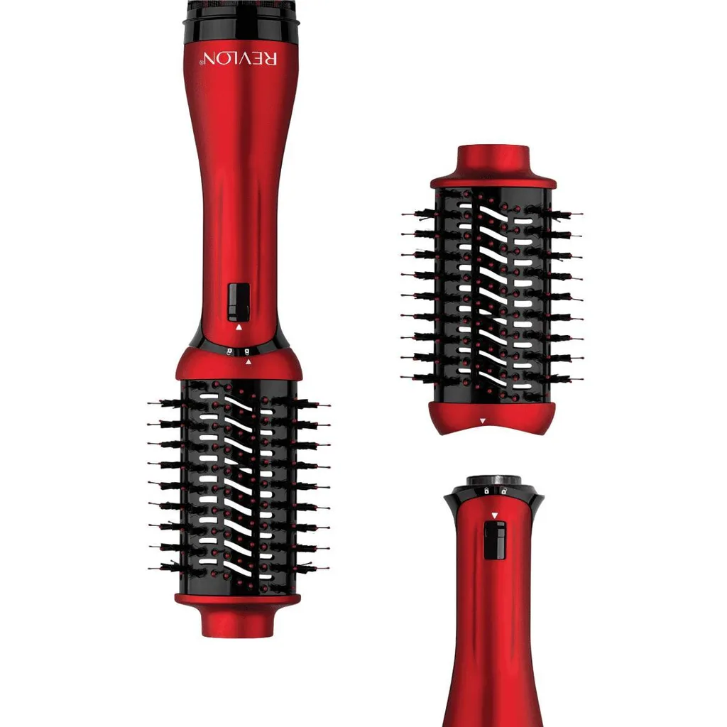 Revlon Volumizer Plus Celebrate vermelha em fundo branco, com a cabeça destacável mostrada à parte